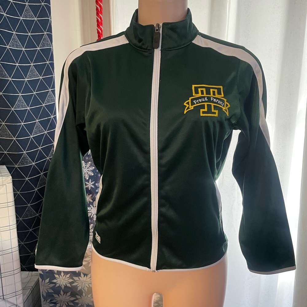 Touch of class gymnastics proud parent Green Track Jacket w Logo YL gold